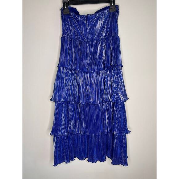 NWOT Lovers and Friends Mya Midi Tiered Blue Metallic Dress Women's Size M - Picture 8 of 10
